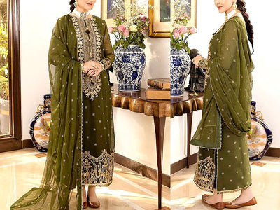 Heavy Embroidered Fancy Chiffon Wedding Dress 2023 (DZ16608)