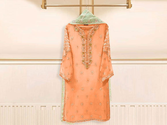 Handwork Embroidered Organza Party Wear Dress 2023 (DZ16610)