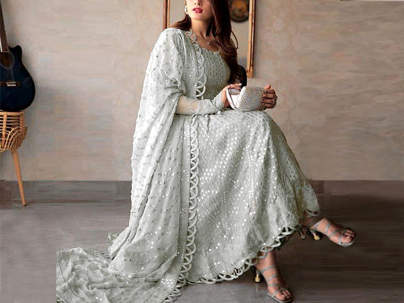 Luxury Heavy 9mm Sequins Embroidered Chiffon Maxi Dress 2023 (DZ16611)
