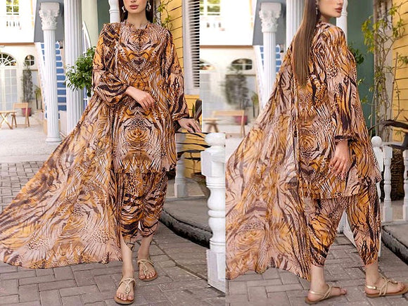 Digital All-Over Print Cambric Cotton Dress with Diamond Dupatta (DZ16614)