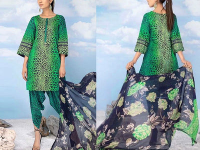 Digital All-Over Print Cambric Cotton Suit with Diamond Dupatta (DZ16615)