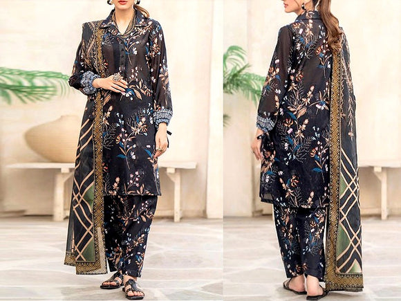 Digital All-Over Print Cambric Cotton Dress with Diamond Dupatta (DZ16616)