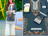 Elegant 2-Piece Embroidered Linen Dress 2024 (DZ16617)