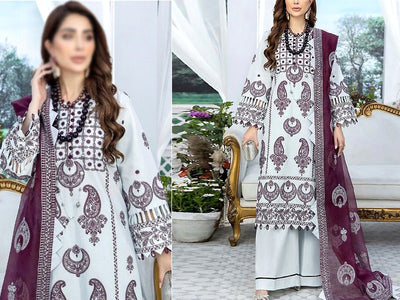 Luxury Embroidered Linen Dress 2023 with Bamber Chiffon Dupatta (DZ16618)