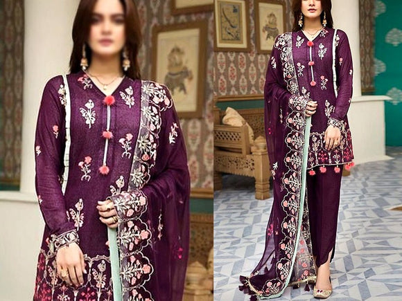 Luxury Embroidered Linen Suit 2023 with Bamber Chiffon Dupatta (DZ16619)