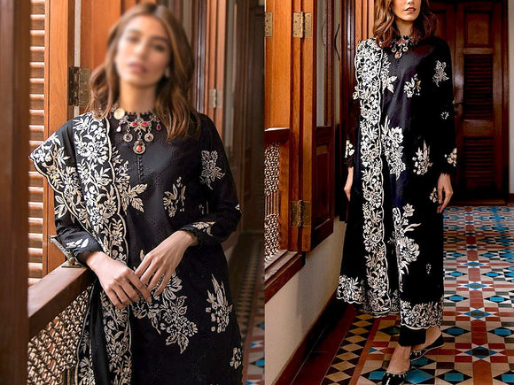 Luxury Embroidered Linen Dress 2023 with Bamber Chiffon Dupatta (DZ16620)