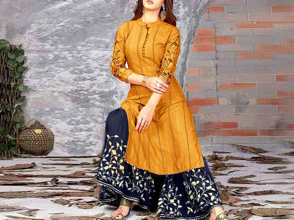 Elegant 2-Piece Embroidered Linen Dress 2023 (DZ16622)
