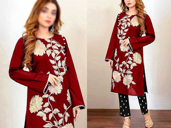 Elegant 2-Piece Embroidered Linen Suit 2023 (DZ16623)
