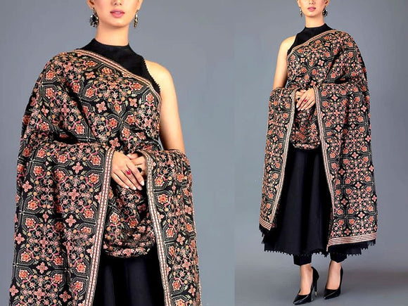 Luxury Embroidered Dhanak Dress with Heavy Emb. Dhanak Shawl (DZ16624)