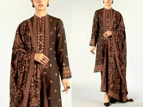 Luxury Embroidered Dhanak Dress with Heavy Emb. Dhanak Shawl (DZ16626)