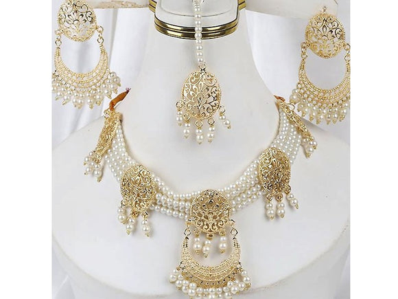 Stylish Pearls Choker Set with Earrings & Teeka (DZ16630)