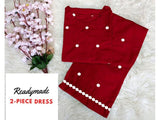 Readymade 2-Piece Embroidered Cotton Dress for Girls (DZ16651)