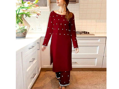 Readymade 2-Piece Embroidered Cotton Dress for Girls (DZ16651)
