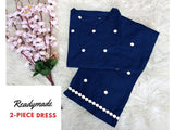 Readymade 2-Piece Embroidered Cotton Dress for Girls (DZ16652)