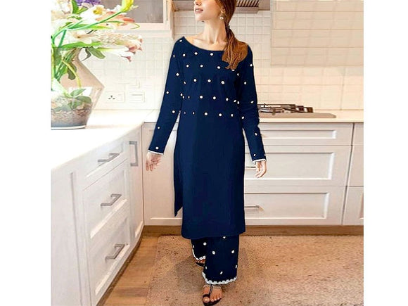 Readymade 2-Piece Embroidered Cotton Dress for Girls (DZ16652)