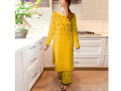 Readymade 2-Piece Embroidered Cotton Dress for Girls (DZ16653)