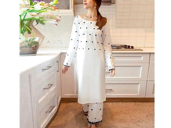 Readymade 2-Piece Embroidered Cotton Dress for Girls (DZ16654)
