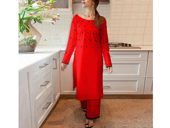 Readymade 2-Piece Embroidered Cotton Dress for Girls (DZ16655)