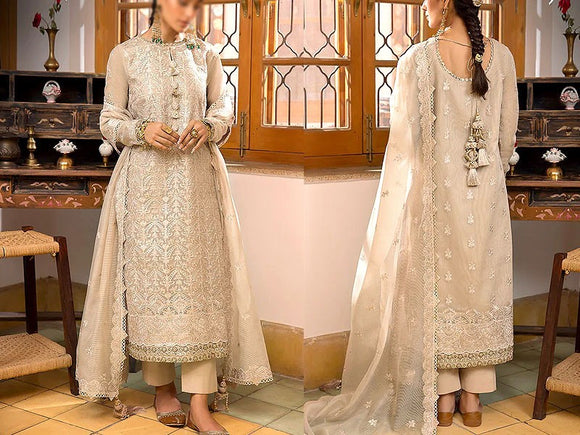 Luxury Heavy Embroidered Khaddi Net Dress with Embroidered Net Dupatta (DZ16673)