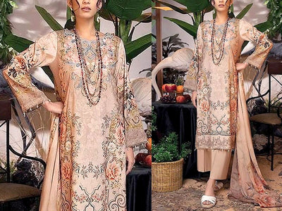 Embroidered Dhanak Dress with Dhanak Shawl Dupatta (DZ16689)