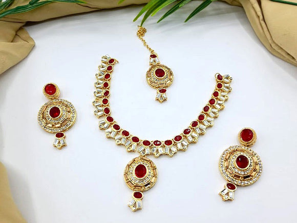 Elegant Golden Jewelry Set with Earrings & Tikka (DZ16698)