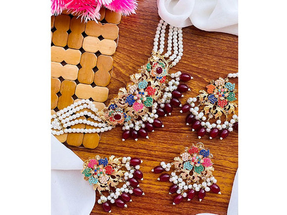 Glamorous Naurattan Golden Jewellery Set with Earrings (DZ16708)
