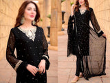 Trendy Embroidered Black Chiffon Wedding Dress 2023 (DZ16714)