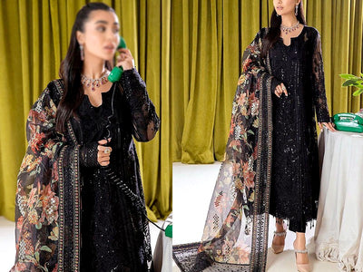 Luxury Handwork & Embroidered Organza Black Wedding Dress 2023 (DZ16719)