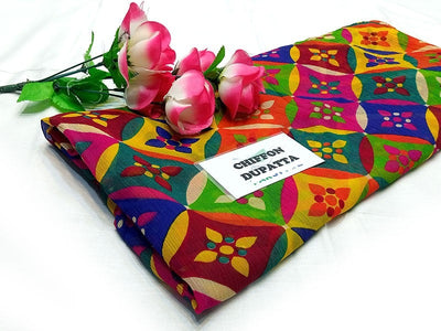 Multicolor Printed Chiffon Dupatta for Mayun & Mehndi (DZ16729)