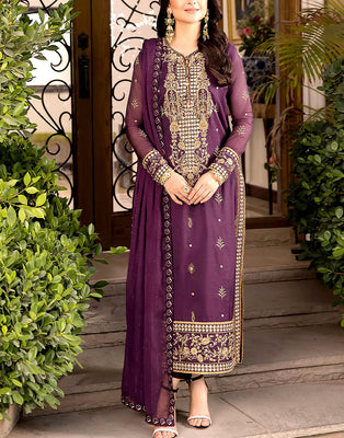 Elegant Embroidered Chiffon Party Wear Dress (DZ16735)