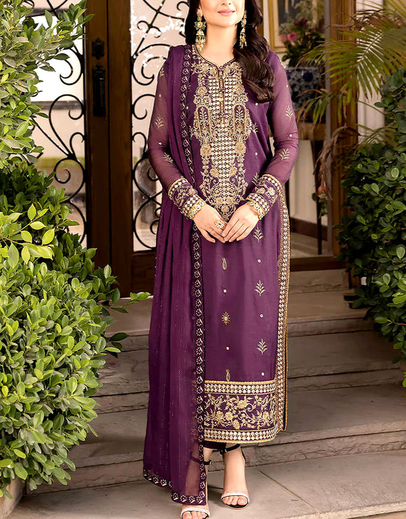 Elegant Embroidered Chiffon Party Wear Dress (DZ16735)