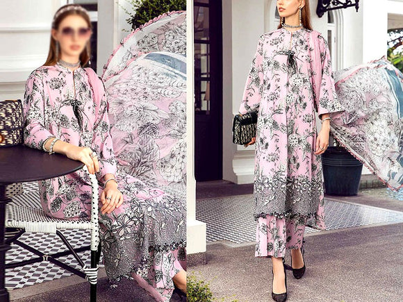 Digital Print Embroidered Swiss Lawn Dress with Silk Dupatta (DZ16737)