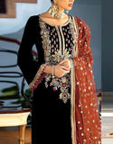 Glamorous Handwork & Heavy Embroidered Black Velvet Wedding Dress (DZ16739)