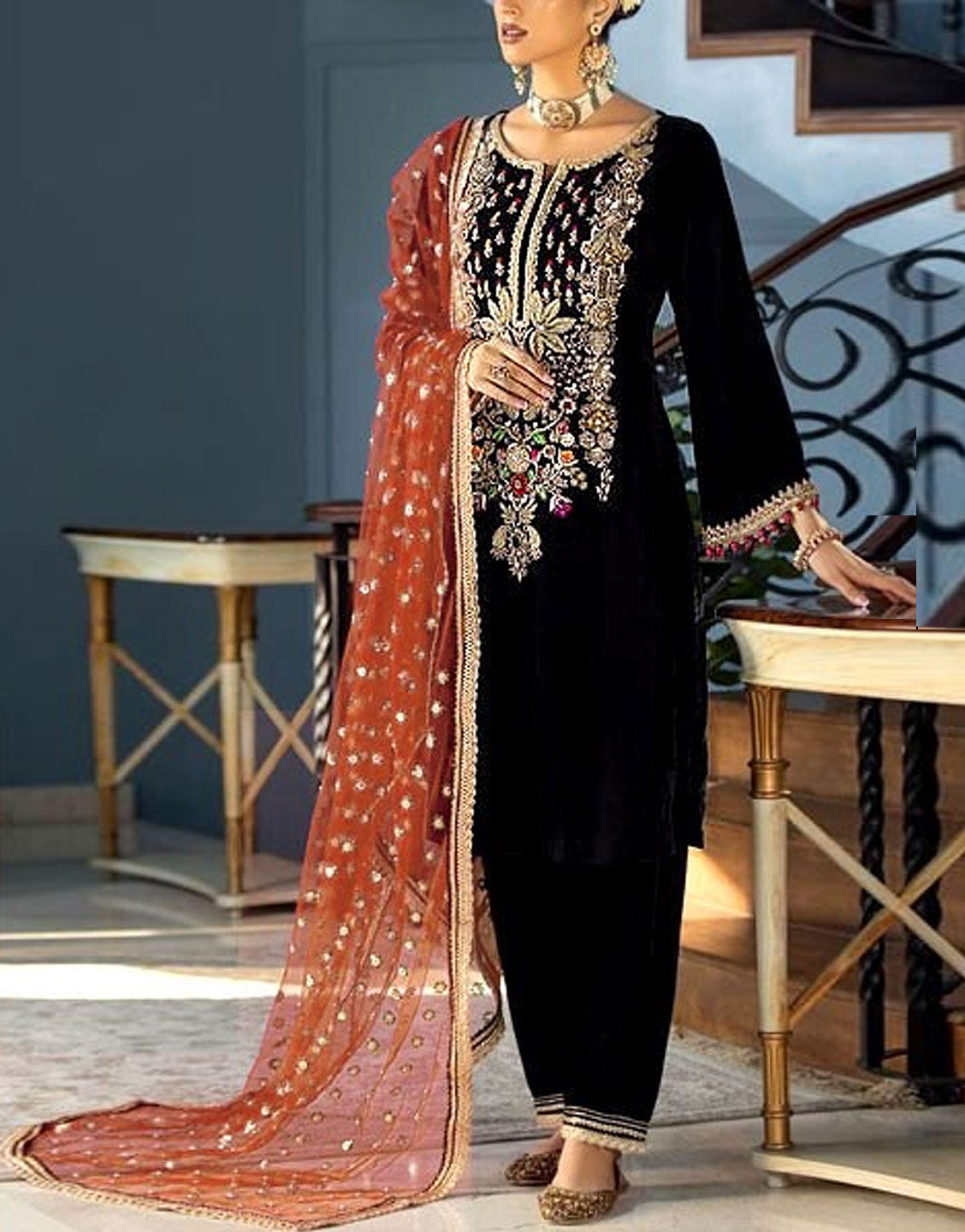 semi formal dress blues air force Ramsha Pakistani Velvet Dress