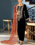Glamorous Handwork & Heavy Embroidered Black Velvet Wedding Dress (DZ16739)