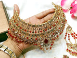 Bridal Collar Choker Necklace Set with Earrings, Jhumar and Maang Teeka (DZ16744)
