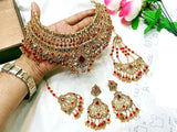 Bridal Collar Choker Necklace Set with Earrings, Jhumar and Maang Teeka (DZ16744)