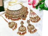 Bridal Collar Choker Necklace Set with Earrings, Jhumar and Maang Teeka (DZ16744)