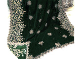 Heavy Embroidered Cutwork Green Bridal Velvet Shawl (DZ16749)