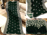 Heavy Embroidered Cutwork Green Bridal Velvet Shawl (DZ16749)