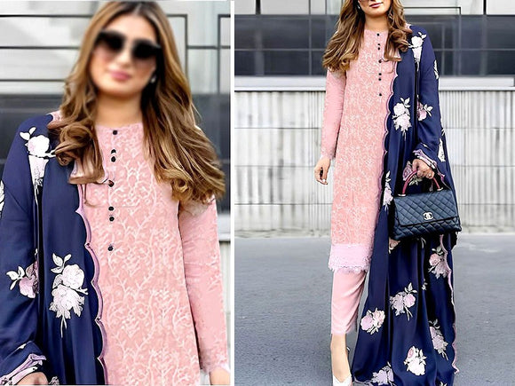 Luxury Embroidered Linen Dress 2023 with Bamber Chiffon Dupatta (DZ16752)