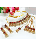 Bridal Choker Necklace Set with Earrings, Jhumar and Maang Teeka (DZ16763)