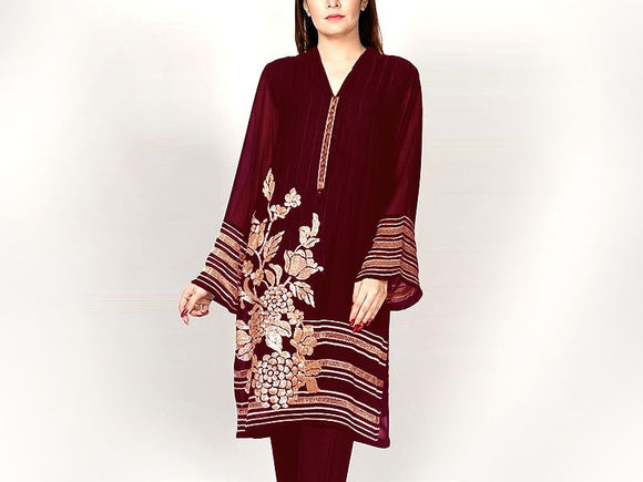 Embroidered Dhanak Dress with Dhanak Shawl Dupatta (DZ16773)