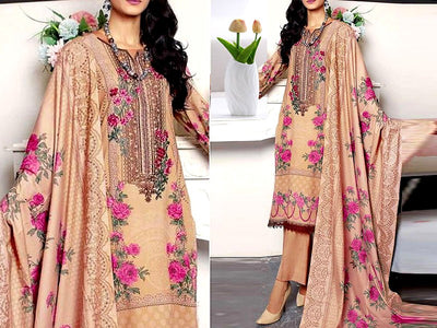 Decent Embroidered Dhanak Dress with Dhanak Shawl Dupatta (DZ16775)