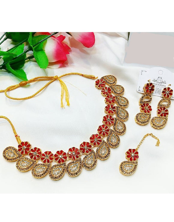 Indian Style Zircon Studded Party Wear Jewellery Set with Earrings & Tikka (DZ16783)