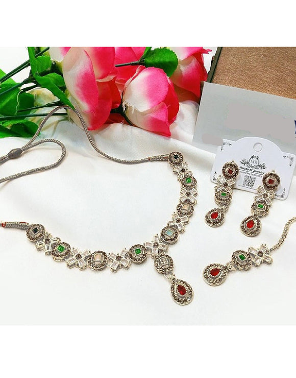 Indian Style Zircon Studded Party Wear Jewellery Set (DZ16785)