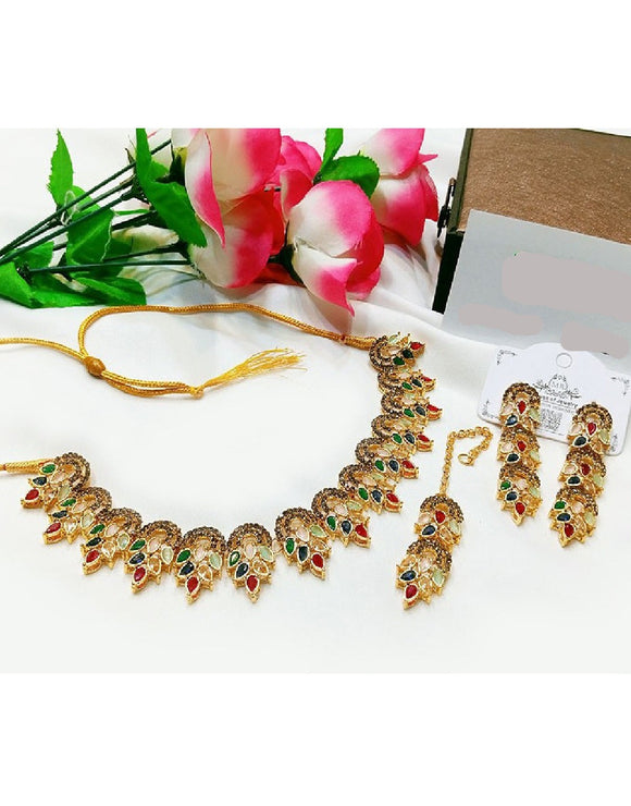 Indian Style Zircon Studded Party Wear Jewellery Set (DZ16786)