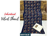 Heavy Embroidered Navy Blue Bridal Velvet Shawl (DZ16792)