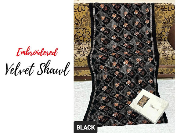 Heavy Embroidered Black Bridal Velvet Shawl (DZ16794)