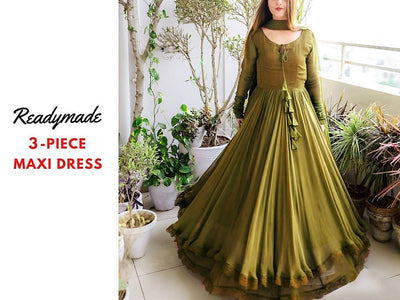 Readymade 3-Piece Chiffon Maxi Dress with Chiffon Dupatta (DZ16797)